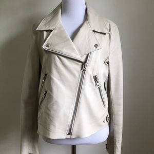 Aqua Leather Moto Jacket White - Size Small